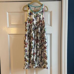 Butterfly-print Sleeveless Ruffle Dress